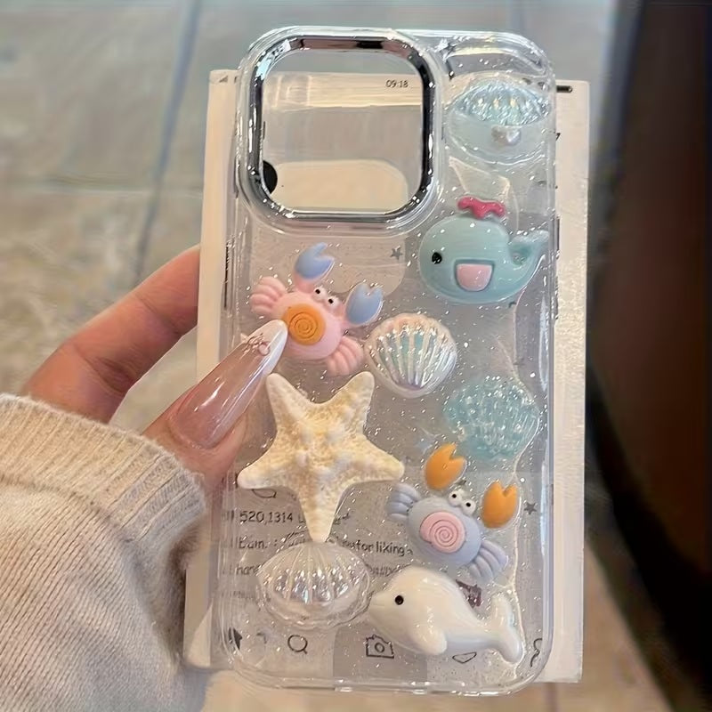 3D Resin Ocean Starfish Aesthetic Cute Pinterest Korean Style Water Marine Life Sea Animal & Seashell Charms Y2K Coastal Girl Mobile Case