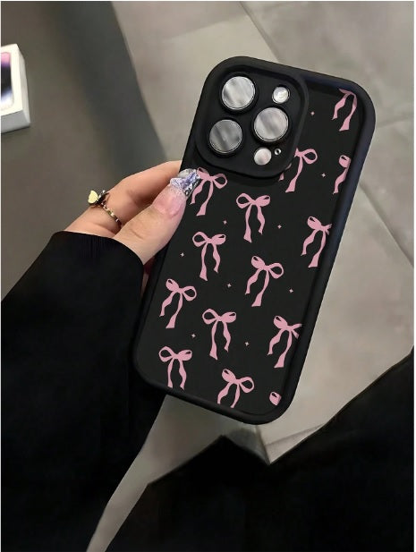 Hot 3D Ribbon Bow Printed Fashionable Aesthetic Back Case -Black