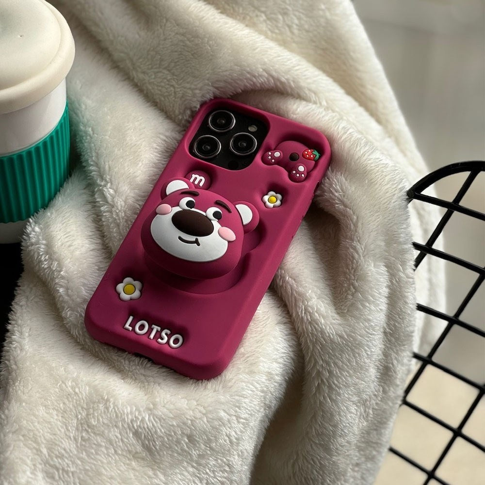 3D Cartoon LOTSO Bear Huggin Strawberry Toy Story Walt Case with Holder