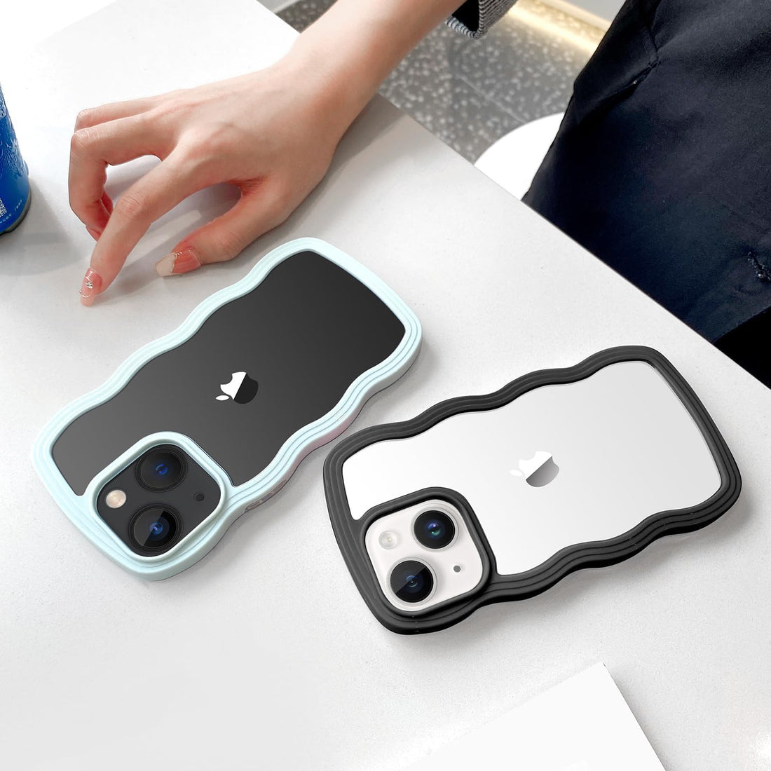 3D Curly Wave TPU Transparent Black Frame Bumper Case