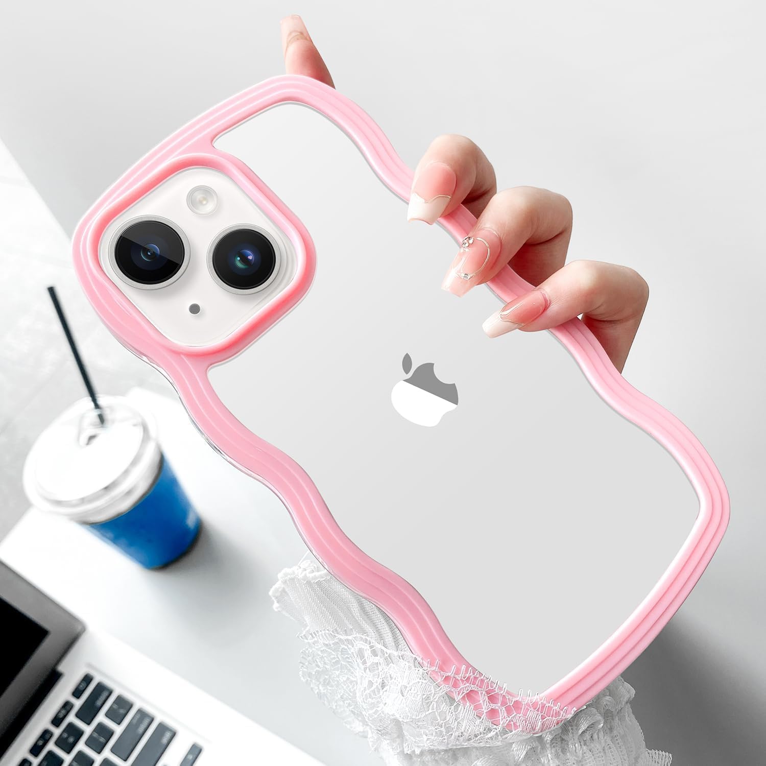 3D Curly Wave TPU Transparent Colorful Frame Bumper Case