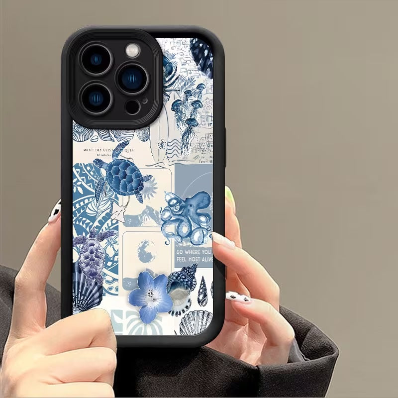 3D Blue Sea Turtle Back Case Hot Ocean Summer Vibe Floral Cute Design