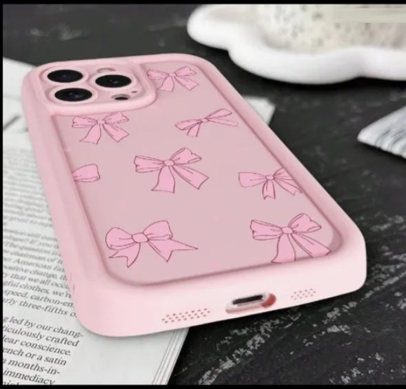 Hot 3D Ribbon Bow Printed Fashionable Aesthetic Back Case -Pink
