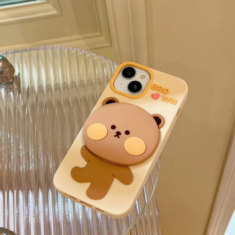3D Brown Teddy Bear Makeup Mirror Cartoon Stand Case