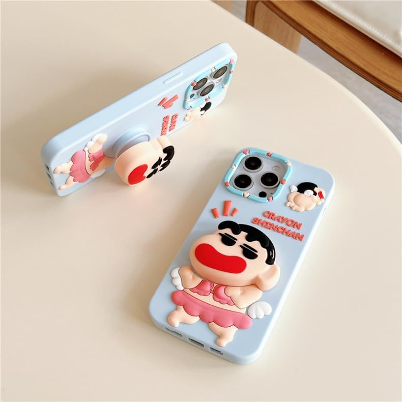 3D Cute Cartoon Crayon Shin-Chan Japanese Anime Cool Pop Phone Holder Kawaii Case