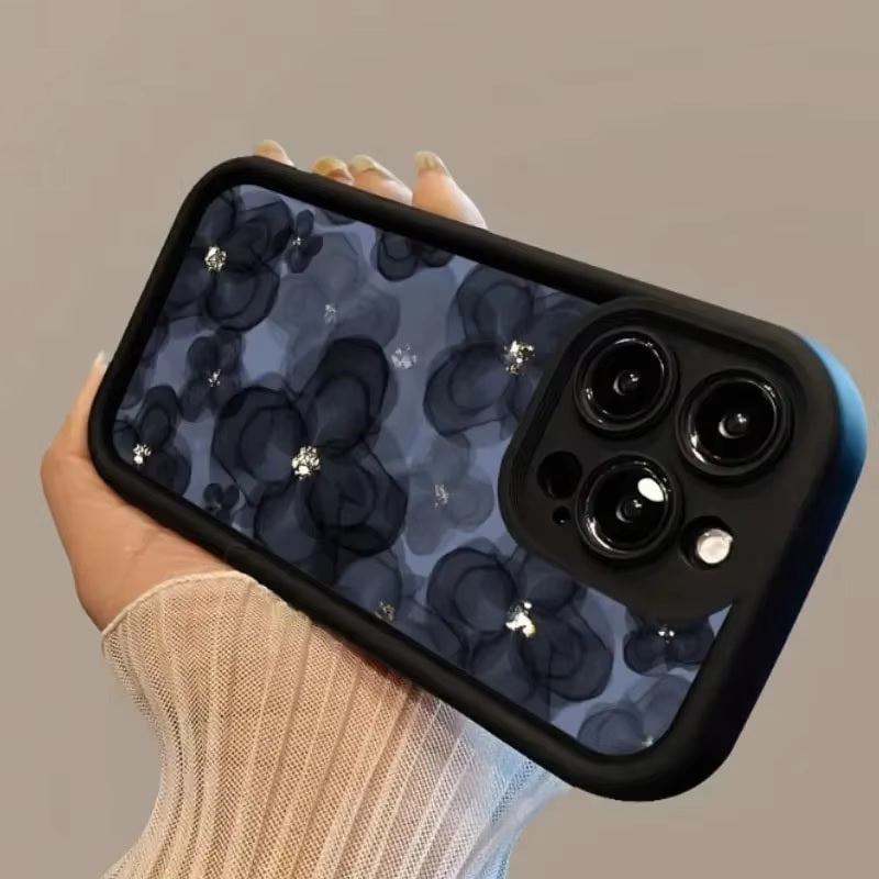 3D Floral Sparkling Hot Flower Black Cute Design Aesthetic Print Cover