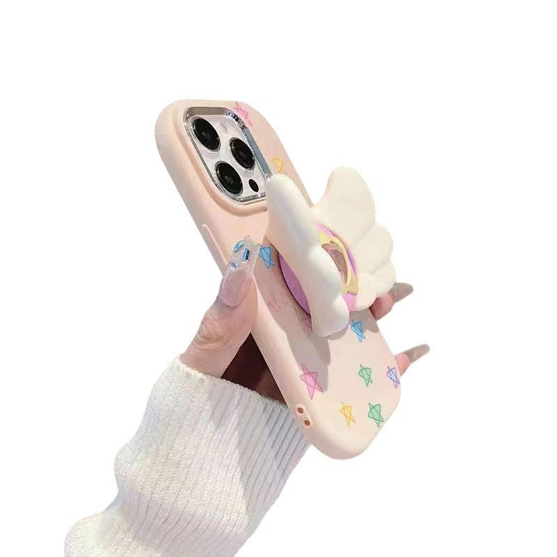 3D Cute Magical Fairy Angel Wings Folding fly Cartoon Magic Stars Heart Shaped Diamond Phone Stand Holder Case