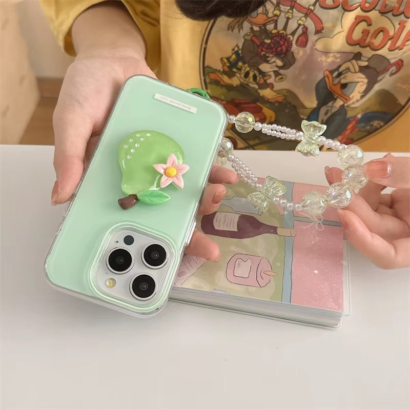 3D Pear Avocado Clear Aesthetic Clay Art with Flower Accent (Matcha Cream & Orchard Green)