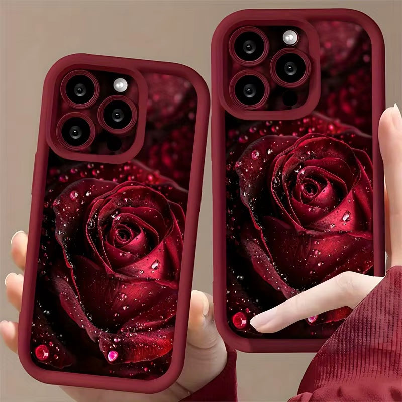 3D Cute Red Rose Water Gorgeous Raindrop Flower Cute Hot Design Aesthetic Print Cover