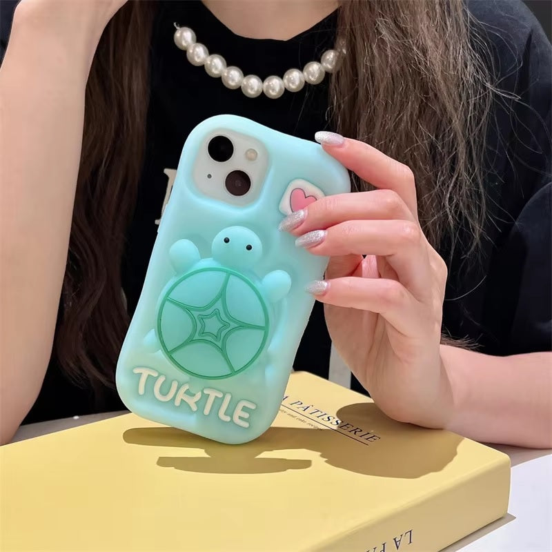 3D Cute Luminous Turtle Cartoon Case,Kawaii Sea Little Tortoise Neon Pop Back Case with Glow in Dark