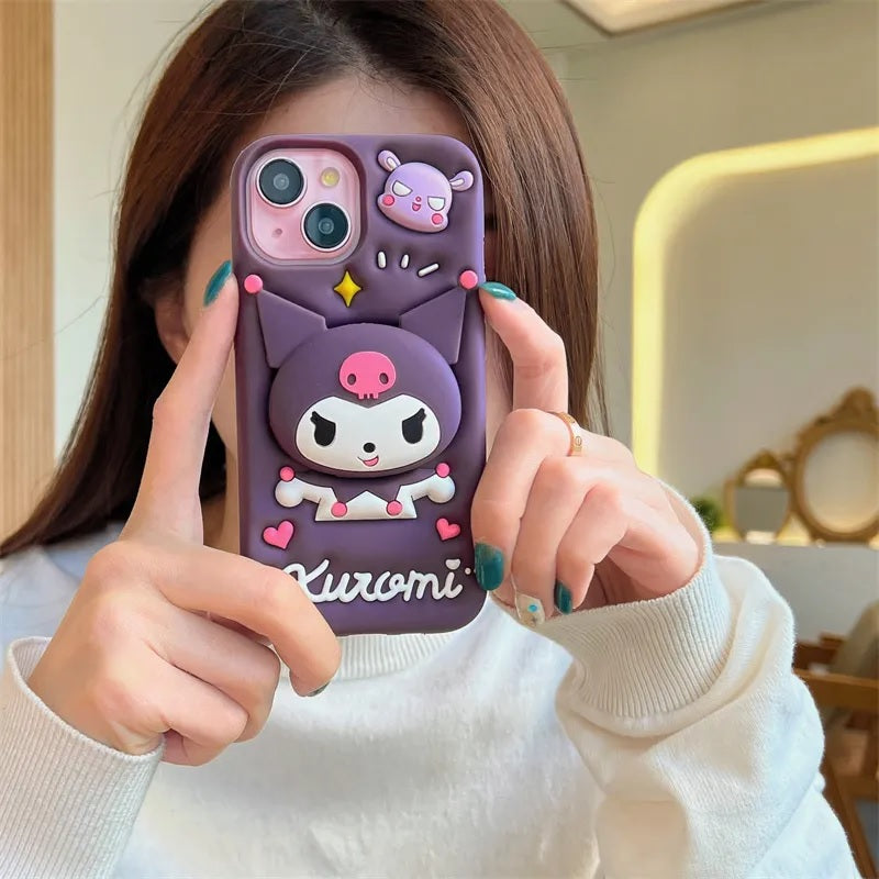 3D Cartoon Kuromi Kitty Case Sanrio Sonix Hello Kitty Pop Push Back Case with Holder