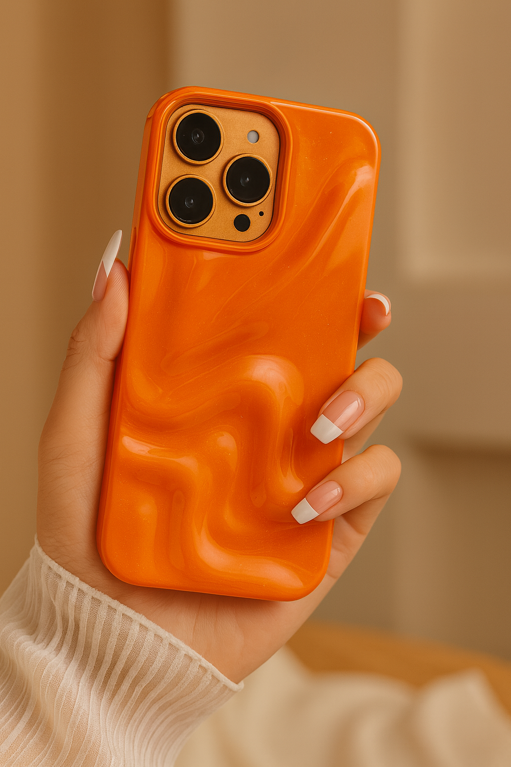 Orange Glitter Swirl Hot Minimalist Faux Wave Wrinkle Cute Design Aesthetic Glossy Case