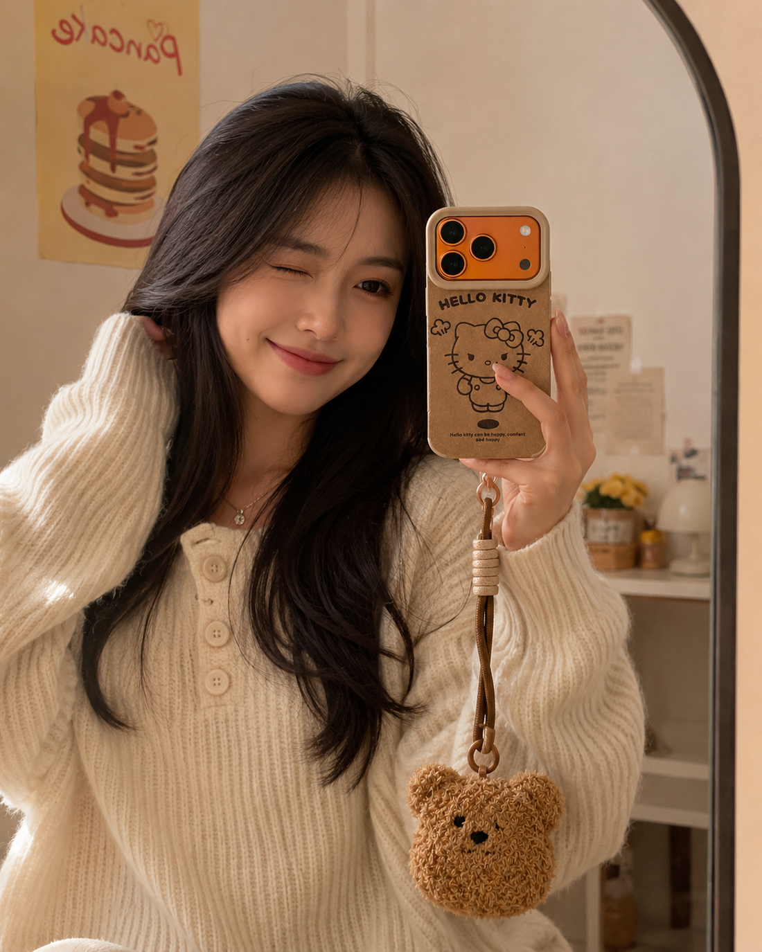 Cartoon Doll Teddy Bear Phone Case Lanyard Kitty Brown With Charm Lanyard Teddy Push Wrist Strap Case