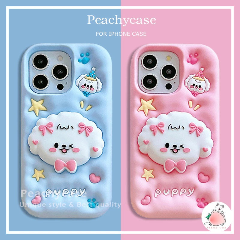 3D Puppy Knot Cartoon Dog Love Pastel Blue Phone Holder Kawaii Case