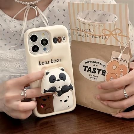 3D Cute Bear Teddy Cartoon Cool Case  With Pop Phone Holder For Panda Lover