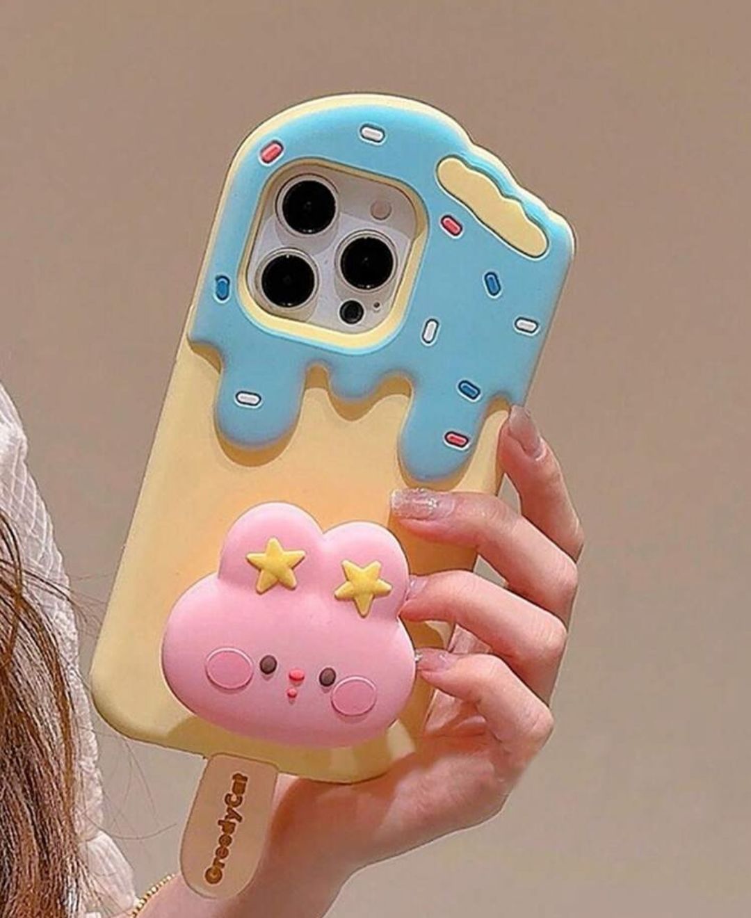 3D Cartoon Ice Cream Cute Cotton Candy Back Case with Holder