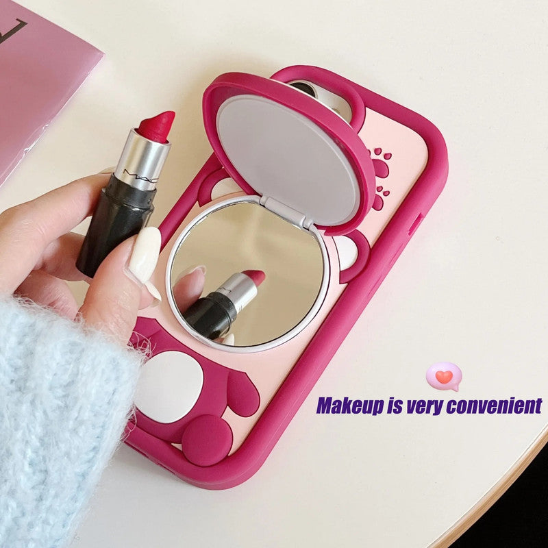 3D Strawberry Teddy Bear Makeup Mirror Cartoon Stand Case