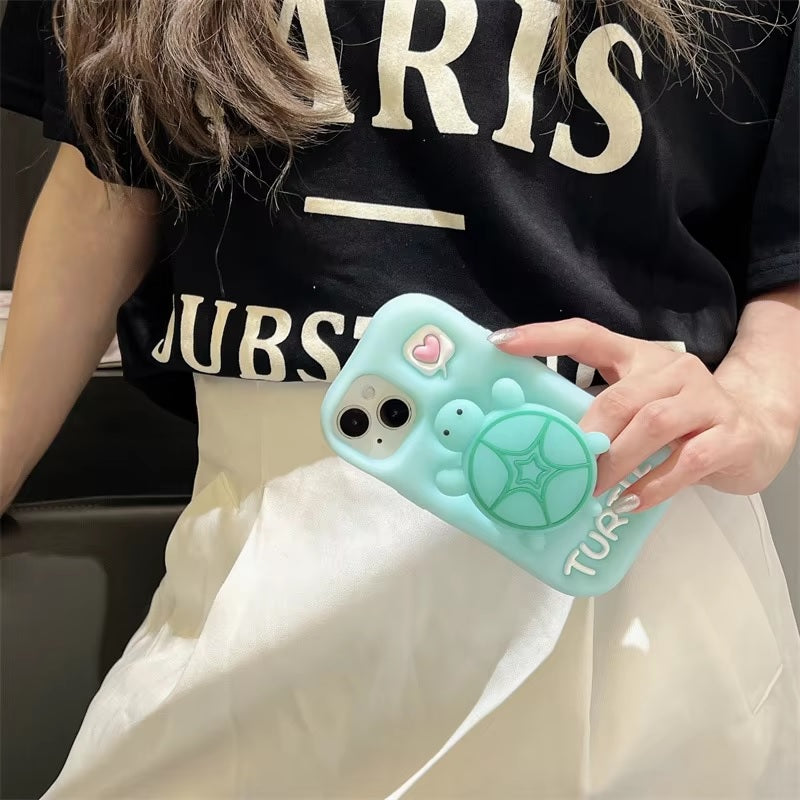 3D Cute Luminous Turtle Cartoon Case,Kawaii Sea Little Tortoise Neon Pop Back Case with Glow in Dark