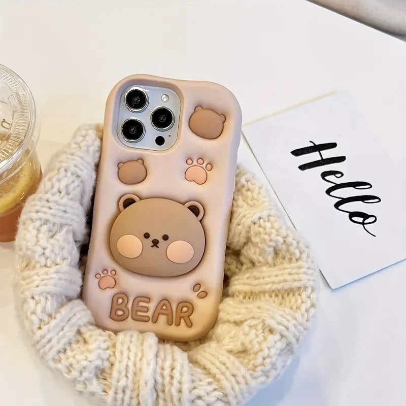 Teddy Bear 3D Cartoon Cute Cotton Bear Love Graphic Animal Back Case with Holder