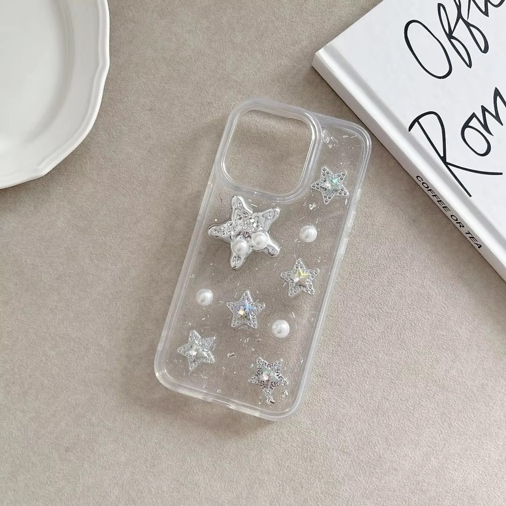 Luxury Translucent Star Fish Pearl Love Resin Phone Case