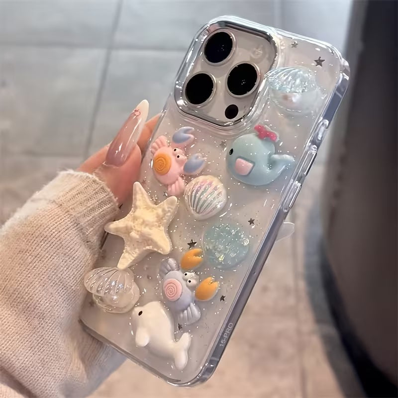 3D Resin Ocean Starfish Aesthetic Cute Pinterest Korean Style Water Marine Life Sea Animal & Seashell Charms Y2K Coastal Girl Mobile Case