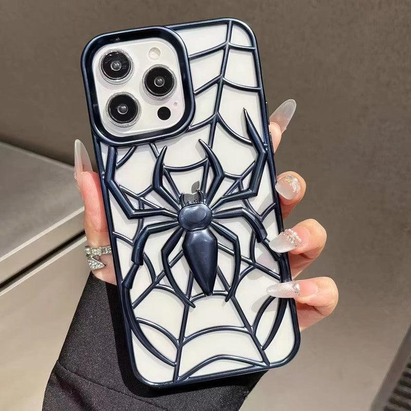 Spiderman Web Silicone 3D Cartoon Clear Phone case,Minimal Hollow Out Electroplated Heat Dissipation Metallic Paint Cover