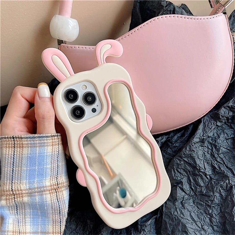3D Bunny Cartoon Ears Rabbit Wavy Mirror Stereo Kawaii Curvy Makeup Cover