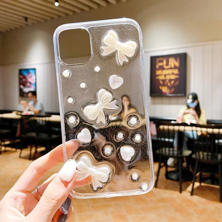Luxury Translucent Sea Shell Pearl Bow Resin Phone Case