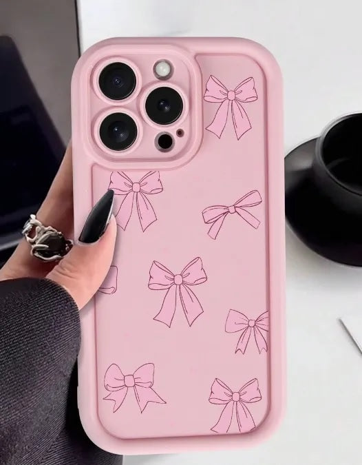 Hot 3D Ribbon Bow Printed Fashionable Aesthetic Back Case -Pink