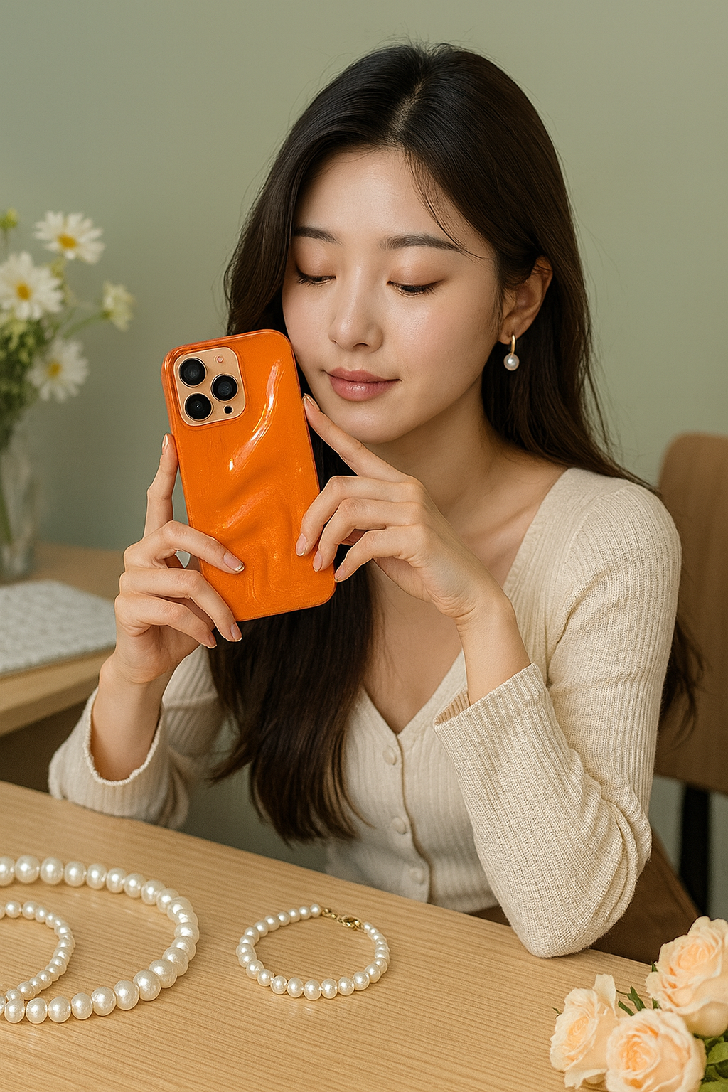 Orange Glitter Swirl Hot Minimalist Faux Wave Wrinkle Cute Design Aesthetic Glossy Case