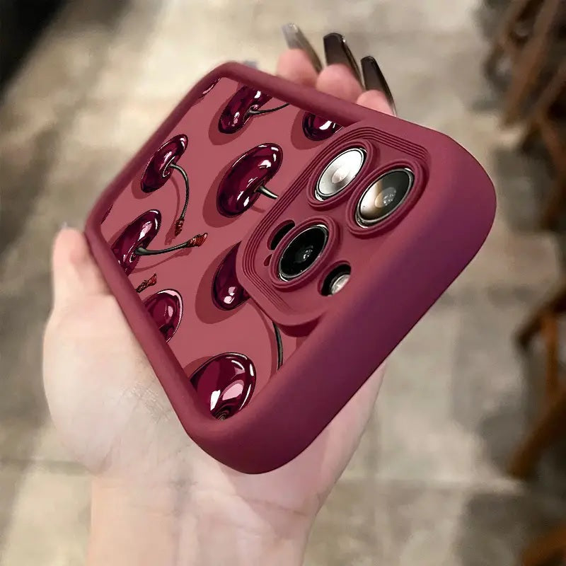 3D Hot Wild Red Cherry Wine Fruit Berry Cute Design Silicone Aesthetic Print Case
