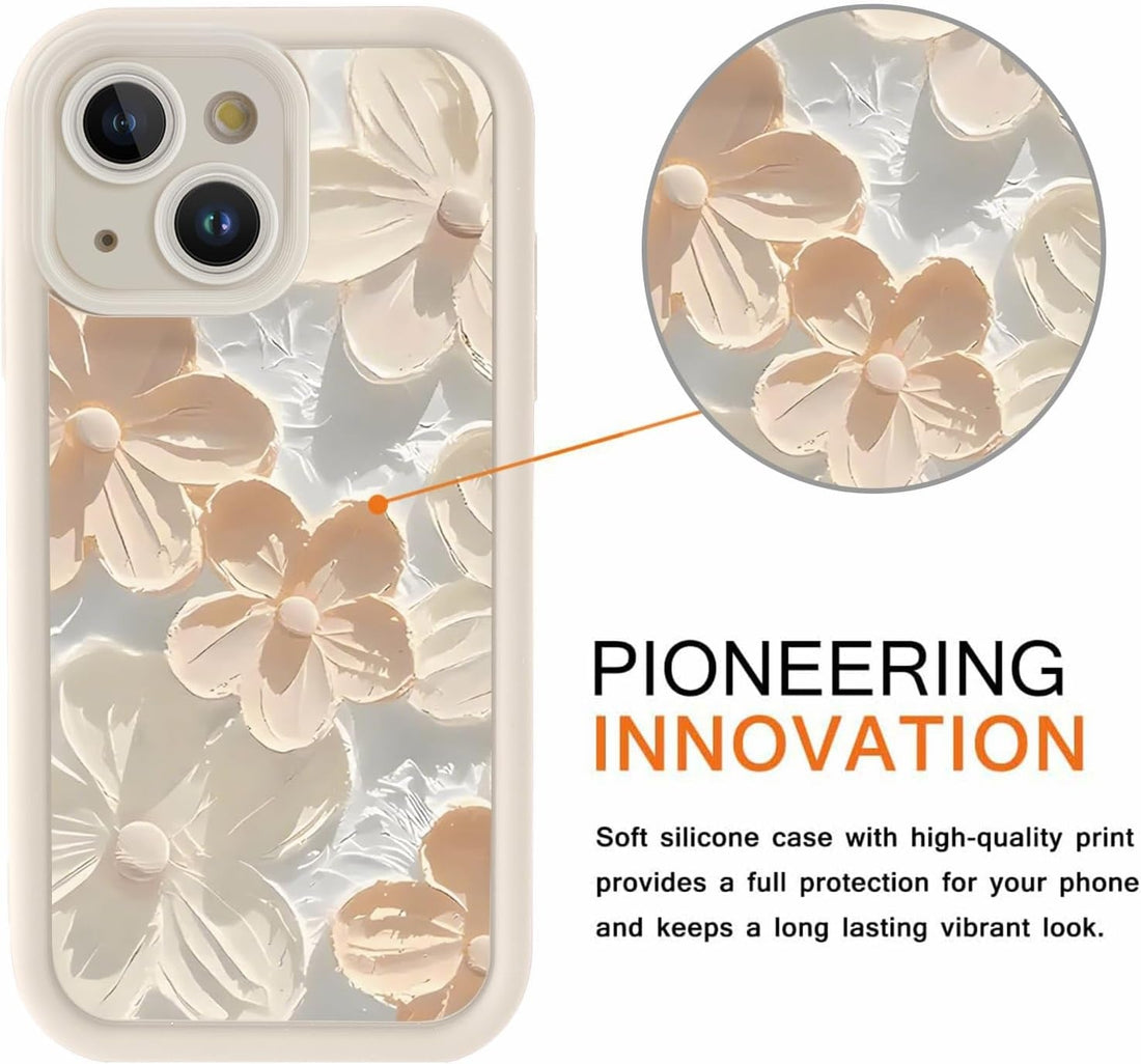 Floral Cream Hot 3D Handpainted Flower Cute Design Aesthetic Print Case - Beige