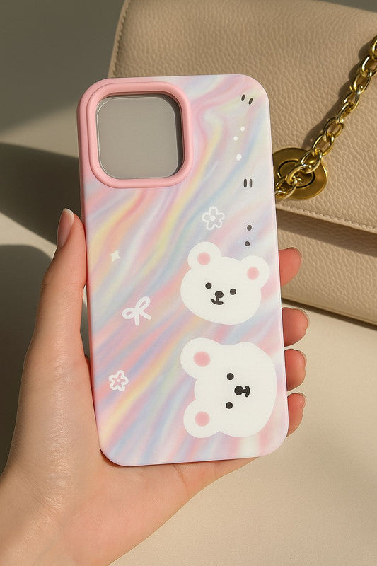 3D Pastel Rainbow Teddy Bear Luxury Texture Trendy Retro Cute Fashion Artistic Kawaii Aesthetic Design Case
