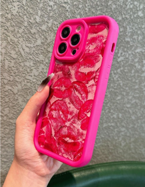 3D Hot Pink Sexy Lips Retro Kiss Back Case Pritned Aesthetic Pattern