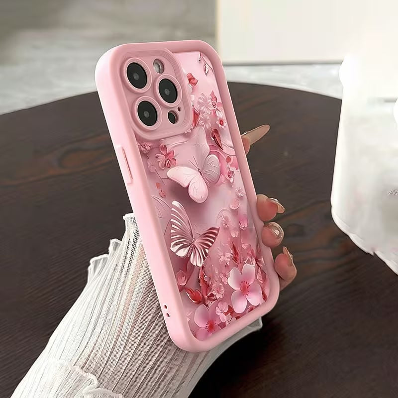 3D Pastel Butterfly Floral Blossom Art Flower Cute Design Back Case Cover - Baby Pink