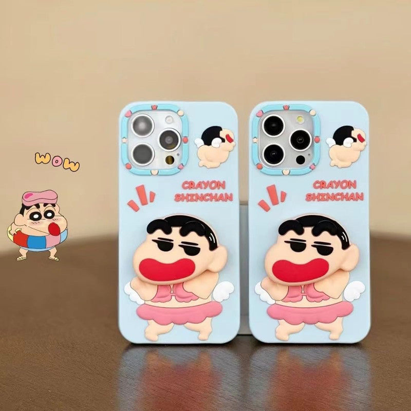 3D Cute Cartoon Crayon Shin-Chan Japanese Anime Cool Pop Phone Holder Kawaii Case