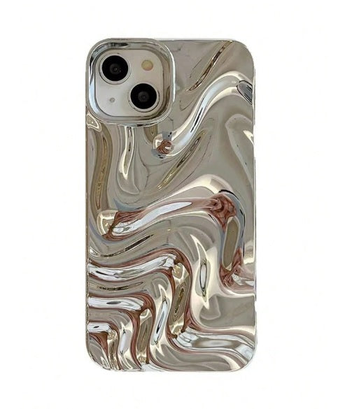 Metallic Silver Swirl Hot 3D Minimalist Faux Wave Cute Design Aesthetic Cover for Girls