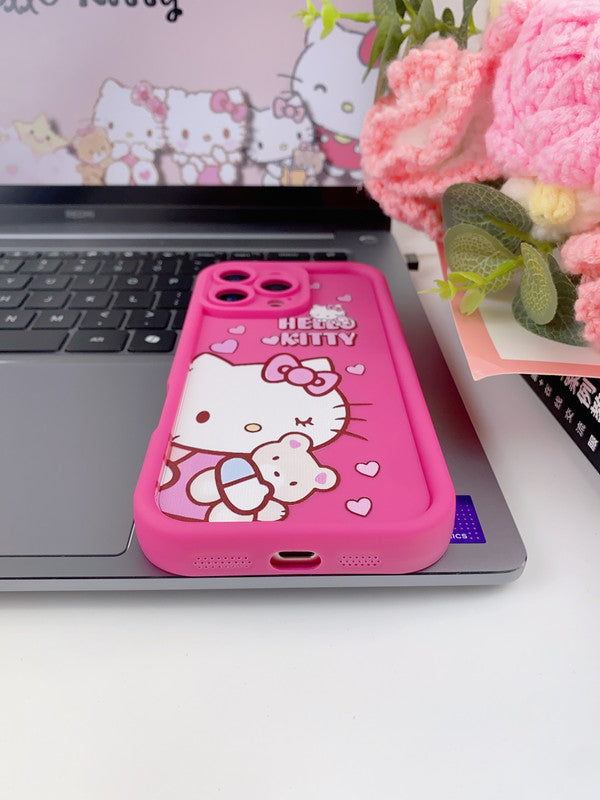 Cute Kitty Cat Pattern Hot 3D Teddy Print Bow Design Soft TPU Silicone Fashion Aesthetic Print Cover