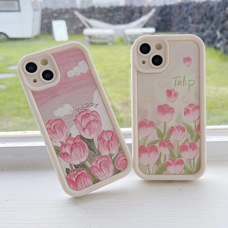 3D Tulip Flower Hot Floral Pastel Pink Cute Design Aesthetic Print Cover - Beige