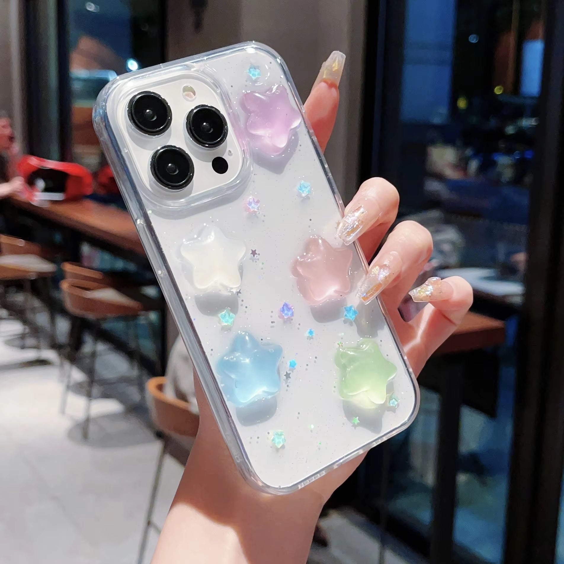 Luxury Translucent Colorful Cute Stars Resin Phone Case