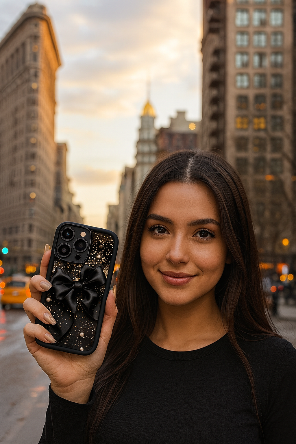 3D Hot Black Bow Glitter Minimalist Pearl Ribbon Cute Design Silicone Aesthetic Print Case