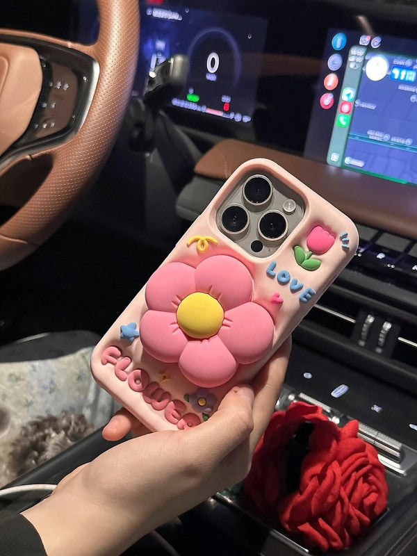 3D Flower Petal Love Cartoon Kawaii Adorable Cute Lovely Kitty Pink Floral Pop Case with Holder