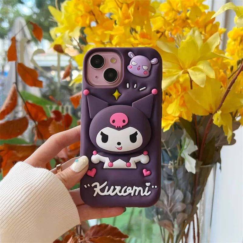 3D Cartoon Kuromi Kitty Case Sanrio Sonix Hello Kitty Pop Push Back Case with Holder