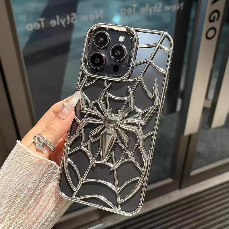 Spiderman Web Silicone 3D Cartoon Clear Phone case,Minimal Hollow Out Electroplated Heat Dissipation Metallic Paint Cover