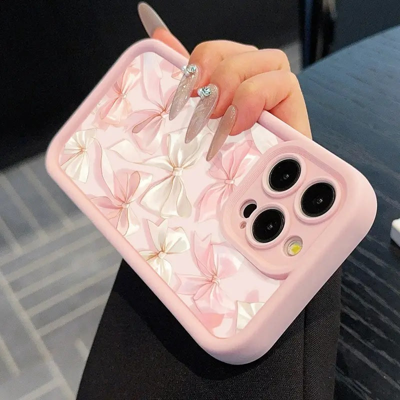 White Ribbon Hot 3D Pastel Pink Bow Knot Cute Print Design Fashion Aesthetic Cover