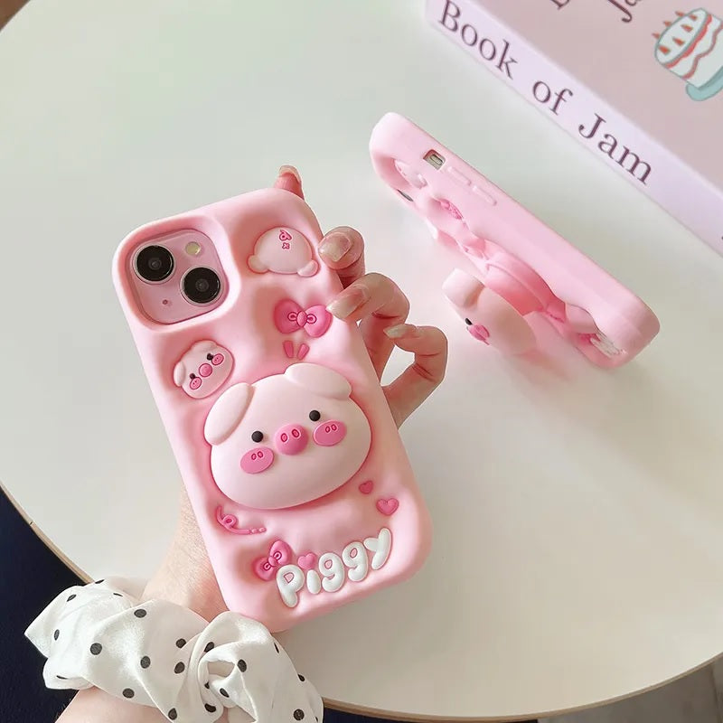 3D Cute Cartoon Pig Folding Pop Phone Holder Aesthetic Case