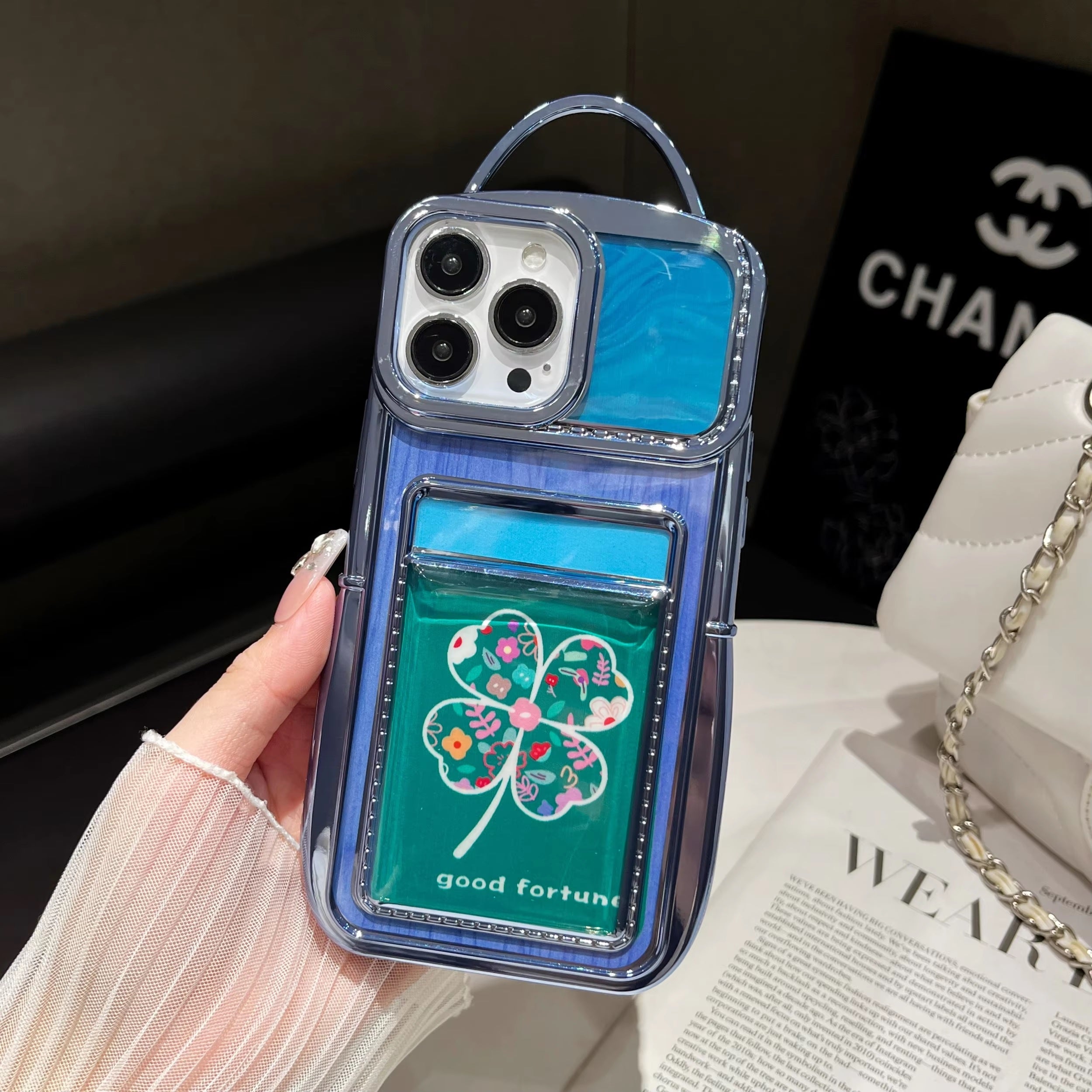 Luxury Plating Fashion Clear Backpack Wallet Photo Card Slot Electroplated Phone Bag Style Case