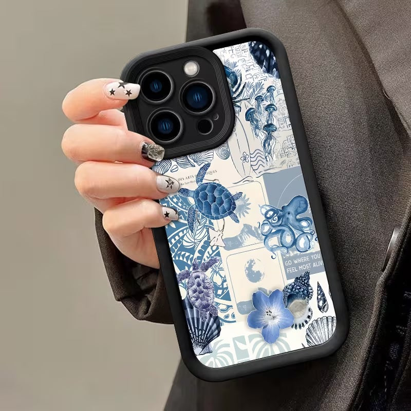 3D Blue Sea Turtle Back Case Hot Ocean Summer Vibe Floral Cute Design