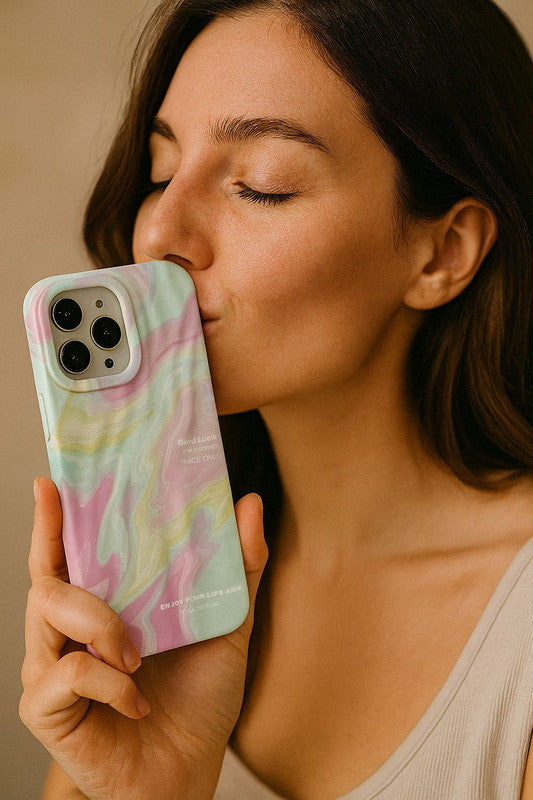 3D Premium Rainbow Pastel Swirl Design Luxury Texture Trendy Retro Cute Colorful Artistic Wrinkle Case