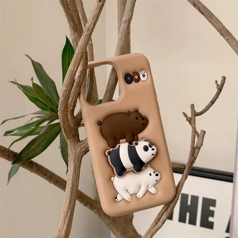 3D Cartoon Kawaii Chubby Panda Bear Case We Bare Bears Panda Family Cover With Stand